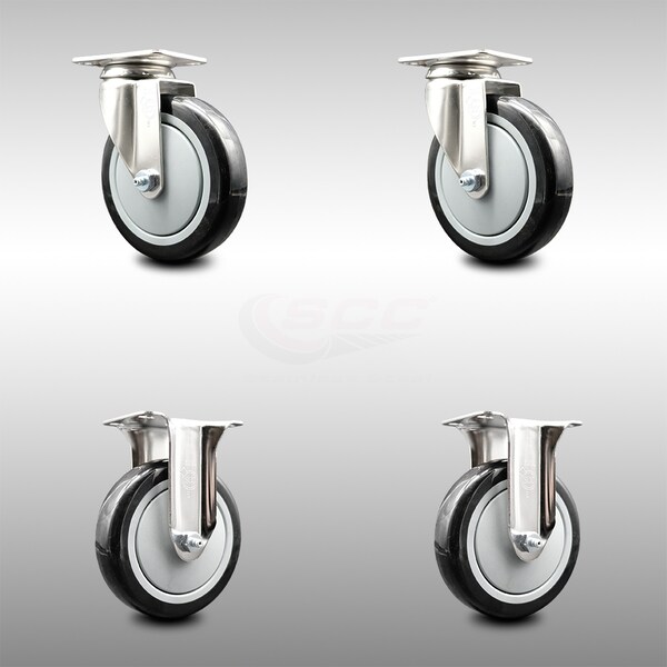 Service Caster 5 Inch 316SS Black Polyurethane Wheel Swivel Top Plate Caster Rigid SCC, 2PK SCC-SS31620S514-PPUB-BLK-2-R-2 - main